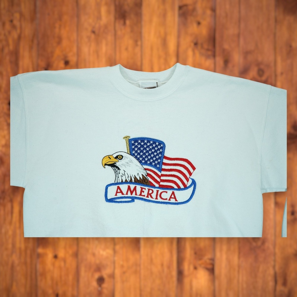 Vintage 90s B-Wear Sweatshirt Mens Large American Flag Eagle Graphic USA White - Picture 3 of 5